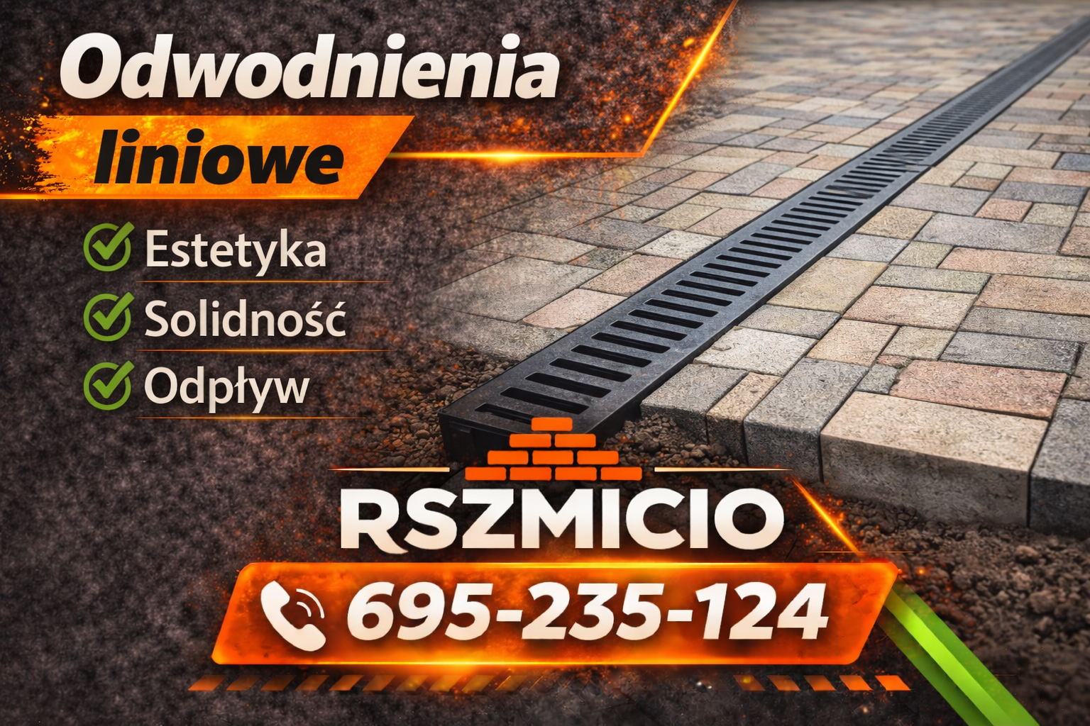 Odwodnienia liniowe przy podjeździe z kostki brukowej – trwałe usługi brukarskie Bobrowniki wykonywane przez RSZMICIO.