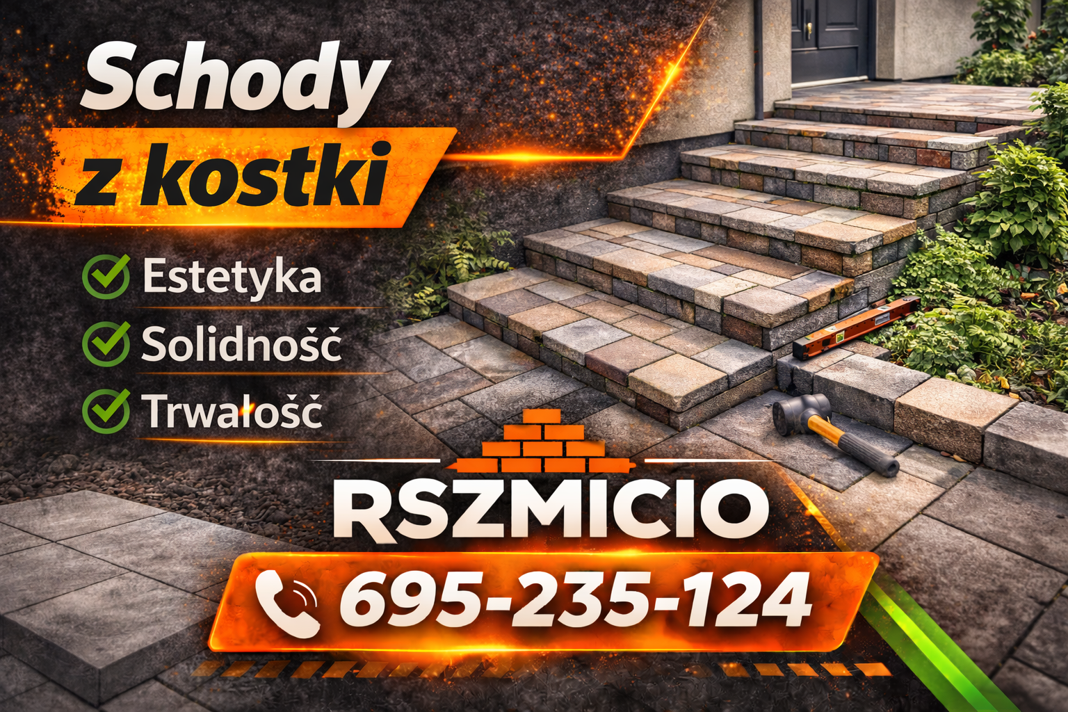 Schody z kostki brukowej przy wejściu do domu – trwałe i estetyczne usługi brukarskie Bobrowniki wykonywane przez RSZMICIO.