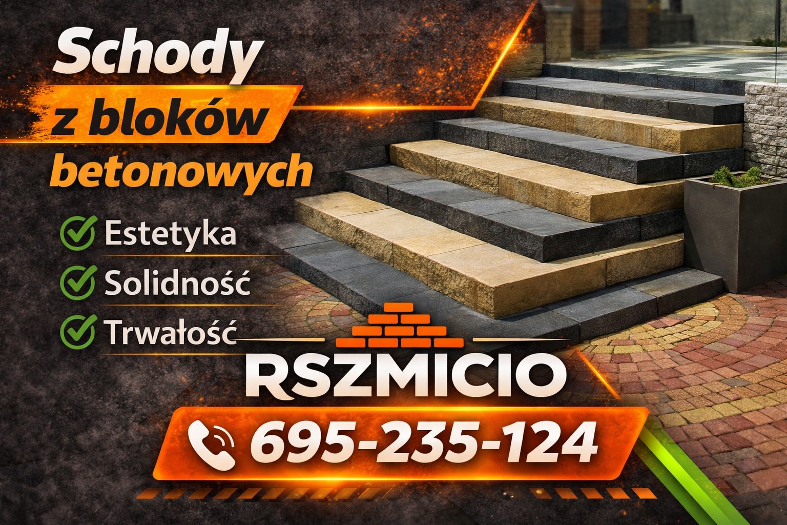 Gotowe schody betonowe przy domu jednorodzinnym - profesjonalne usługi brukarskie Bobrowniki realizowane przez RSZMICIO.