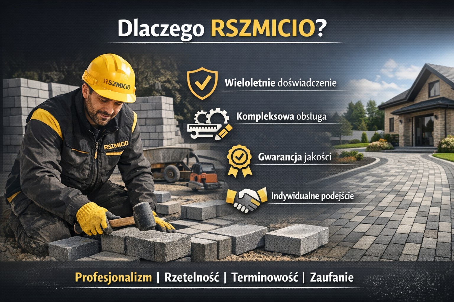 Dlaczego RSZMICIO - profesjonalne usługi brukarskie, doświadczenie, kompleksowa obsługa i solidne wykonanie podjazdów, tarasów oraz nawierzchni z kostki brukowej.
