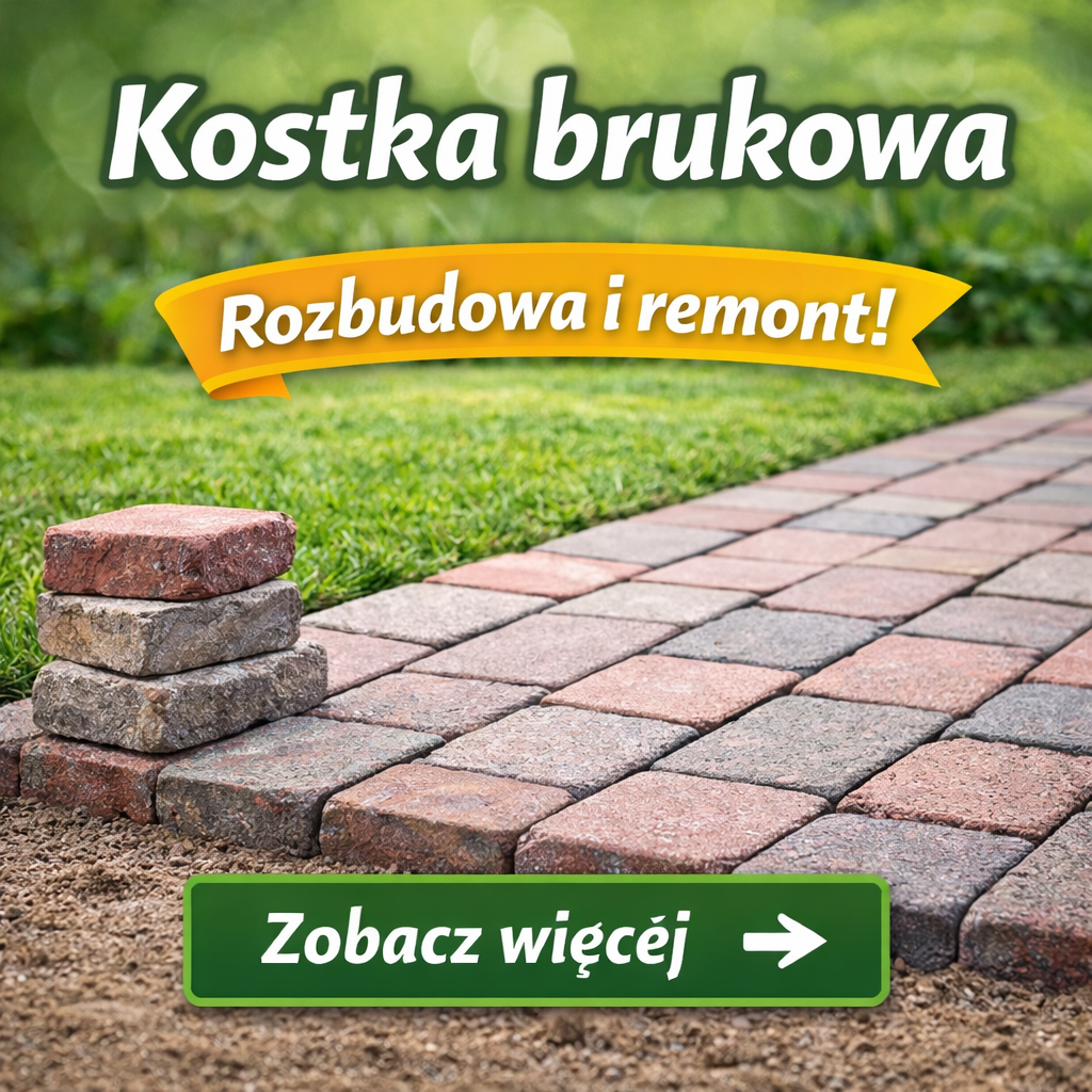 Kostka brukowa przy zielonym trawniku – estetyczny podjazd i ścieżka ogrodowa z trwałej kostki brukowej.